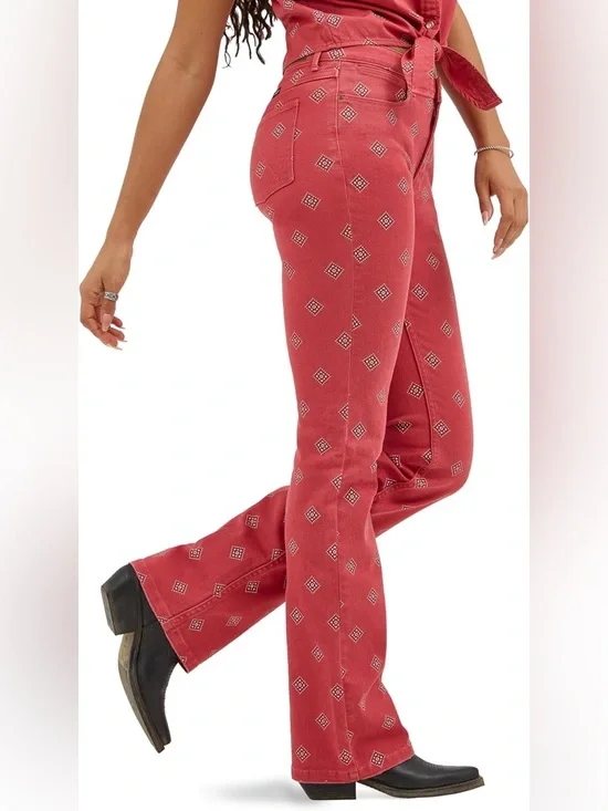 Free People by Wrangler High rise bold boot Women's Red Western Bootcut Jeans - Picture 4 of 9